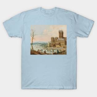 Figures in a Winter Landscape with a Gothic Castle by Johann Philipp Ulbricht T-Shirt